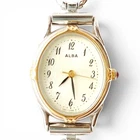 Vintage SEIKO Women's Watch ALBA Blue Charm Bracelet Working Gold Silver Tone