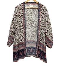 Knox Rose Womens Kimono XXL Cream Floral Paisley Boho Border Festival Hippie