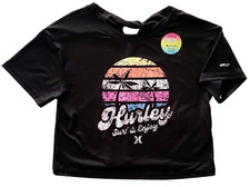 Hurley Girls Size Small Short Sleeve Black H2O-Dri UPF 50 Surf Tee Top