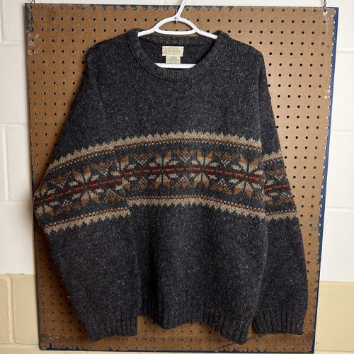 Vintage Knit Sweater Mens XL Gray Nordic Fair Isle Snow St Johns Bay Wool USA, Size XL, $24.8