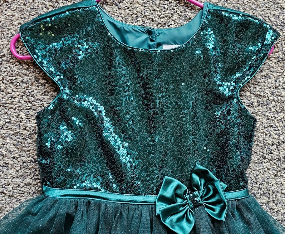 Jona Michelle 女孩绿色亮片薄纱派对礼服美国 10 码 — 第 3/4 张图片