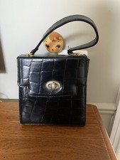 Vintage Croc Embossed Leather Handbag Black Rockabilly L Avette New York