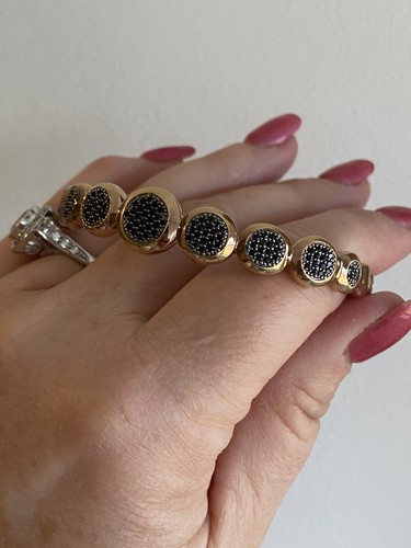 14K Rose Gold Plate Sterling 1.40 cttw Black Spinel Pave Circle Hinged Cuff QVC - Picture 8 of 8