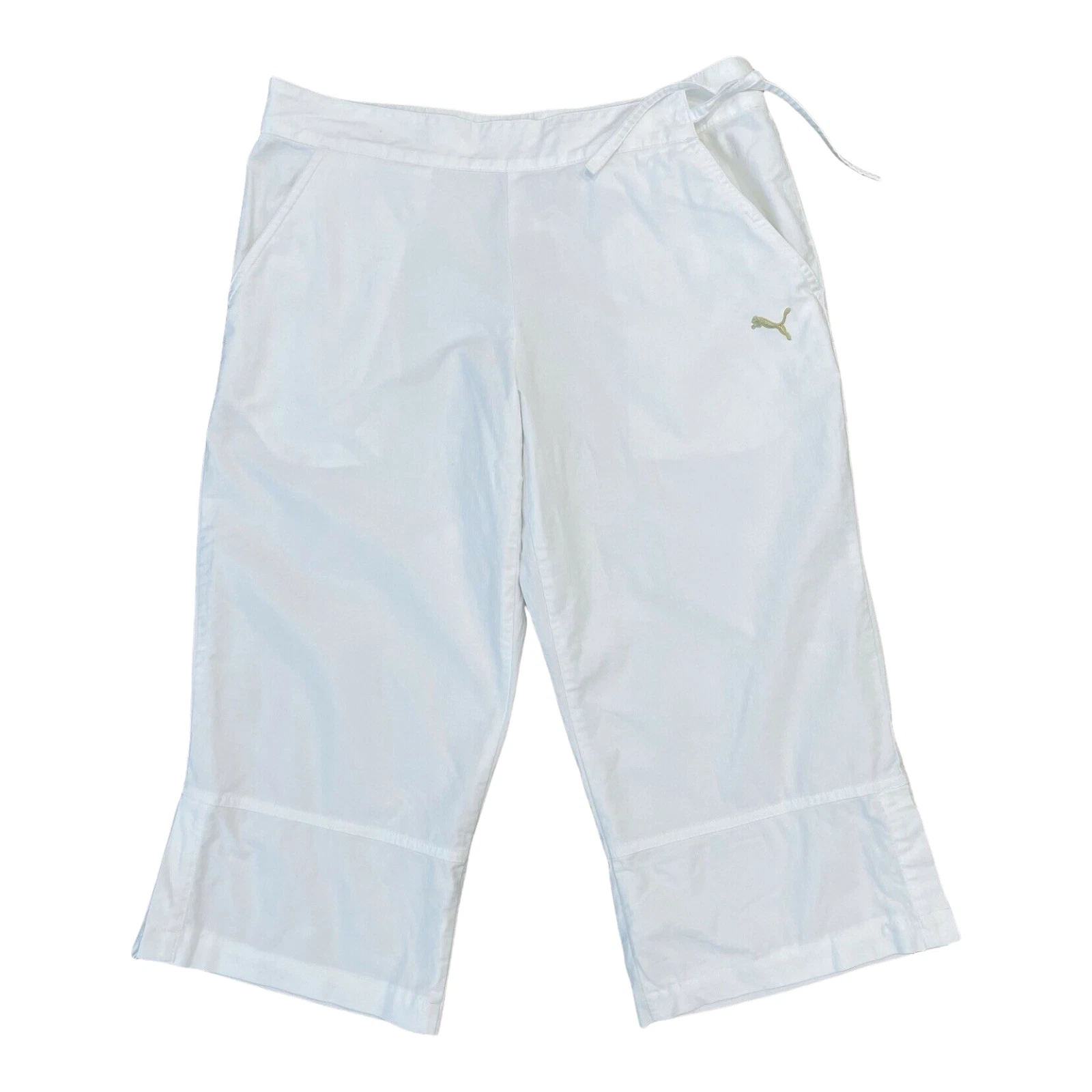 Puma Womens Capris Pants White Cropped Solid Logo Mid Rise Casual Lounge M