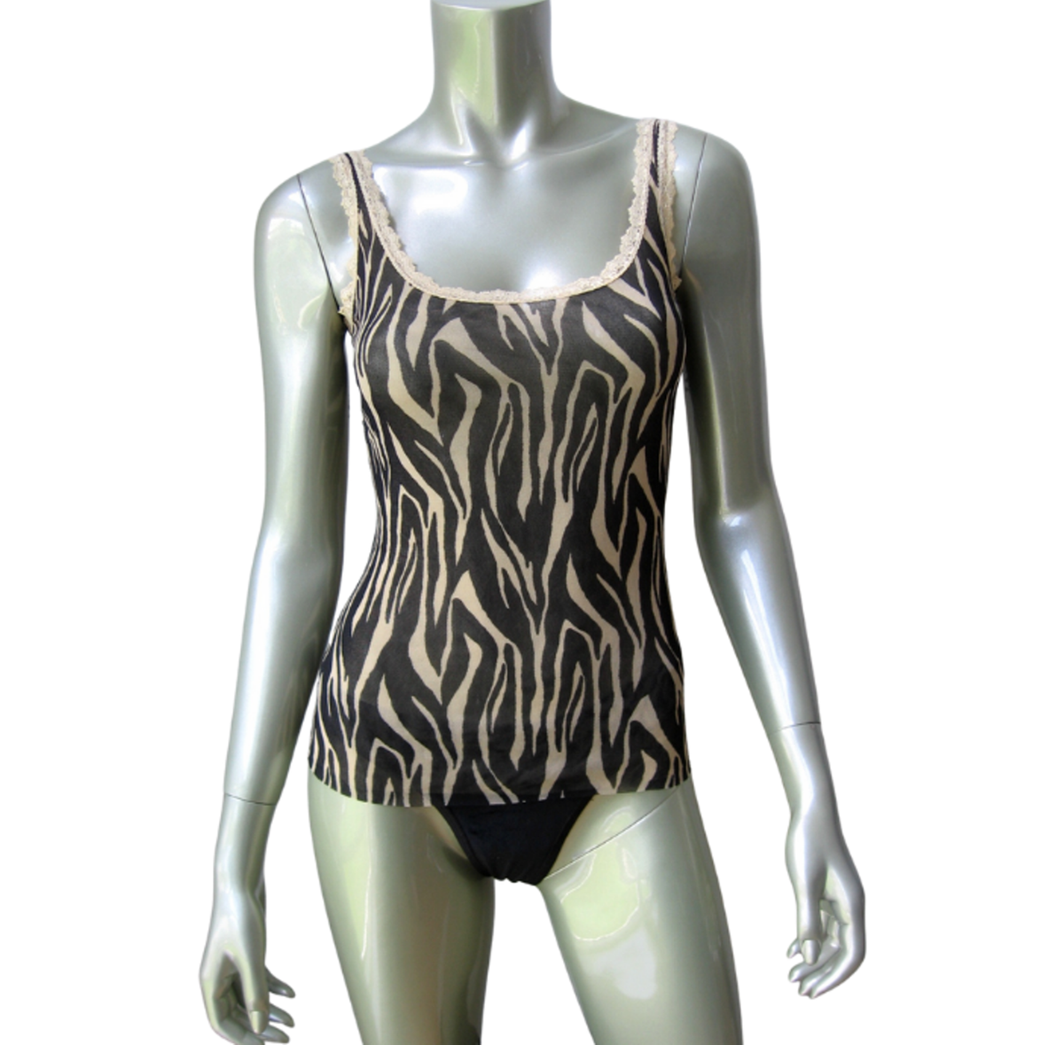 IN023 Cosabella NEW Women Celine Zebra Print Sheer Lace Trim Mesh Lined  Camisole
