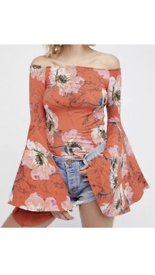 New! WE THE FREE People Bell Sleeve Birds of Paradise Top Size S Floral Flared 