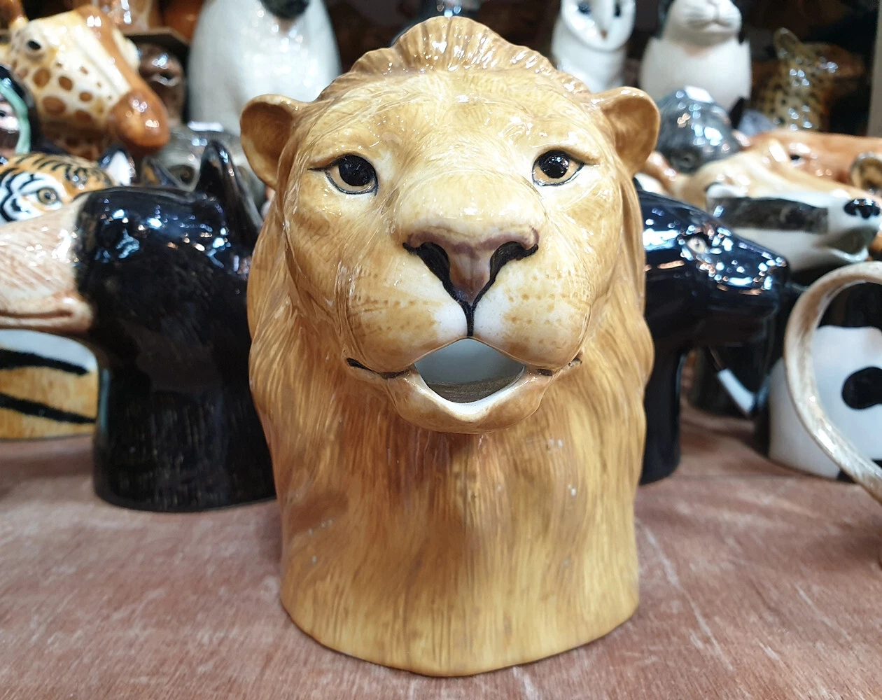 Lion Figurine Jar Ceramic Pot Jug Milk Syrup Honey Kitchen Collect Home Decor