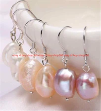 3 Pairs 10-11mm Baroque Natural Freshwater Pearl 925 Silver Hook Dangle Earrings