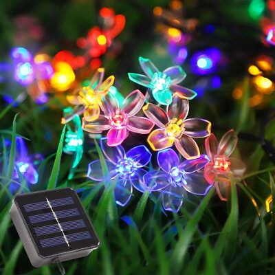Outdoor Solar Flower String Lights 50LED Fairy Light Christmas Garden Decoration