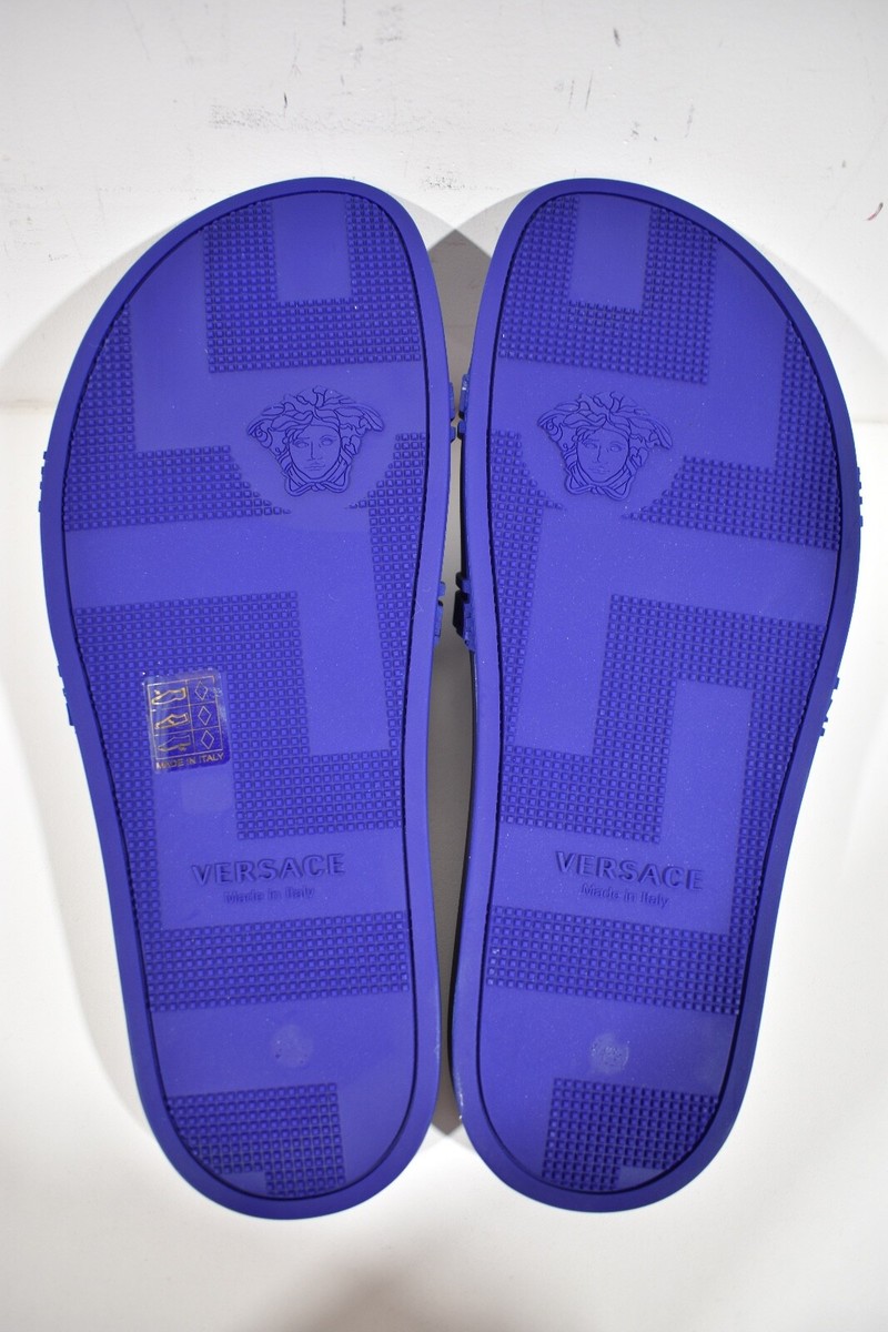 Versace Medusa Palazzo Blue Rubber Logo Slide Pool Sandal  display picture 3