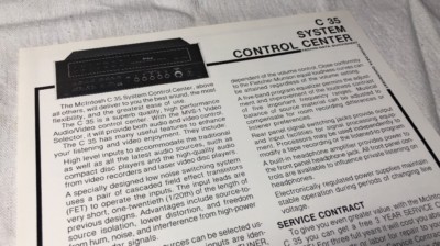 MCINTOSH C 35 SYSTEM CONTROL CENTER ORIGINAL TECHNI-DATA QUICKSHEET M692