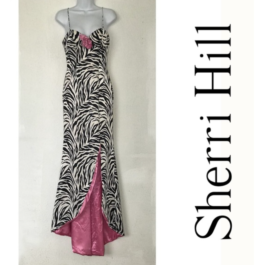 zebra print prom dress 2000s Teal Charlotte Halton 90s satin slip dress UK 12  Scum Vintage