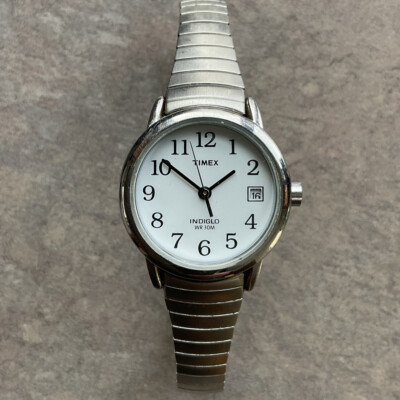 Timex Easy Reader Womens Watch Silver Tone Case & Band W/Expansion Band A1