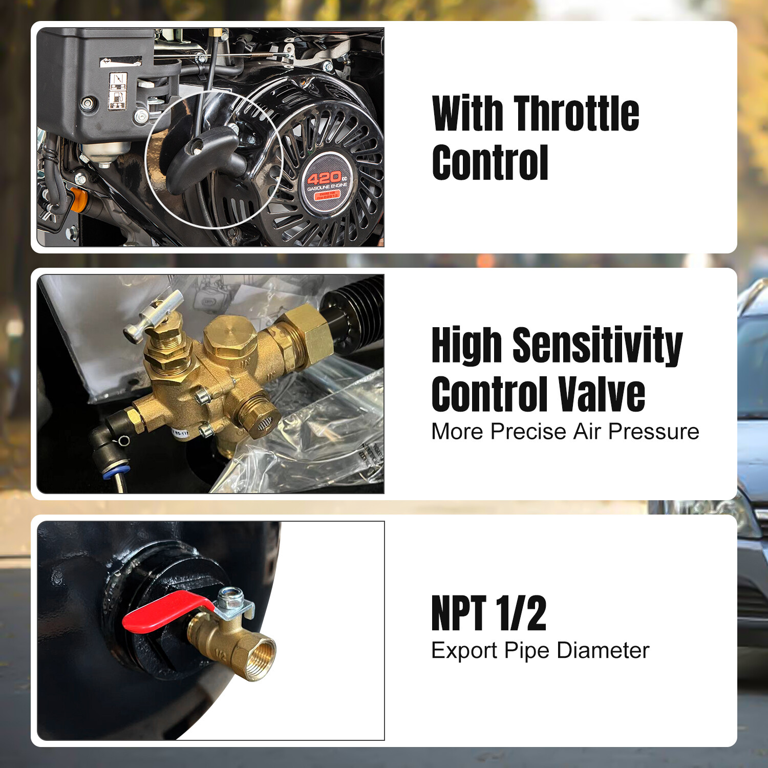 13HP Horizontal Gas-Powered Air Compressor 420CC Engine 30Gal Tank 180Psi 24Cfm