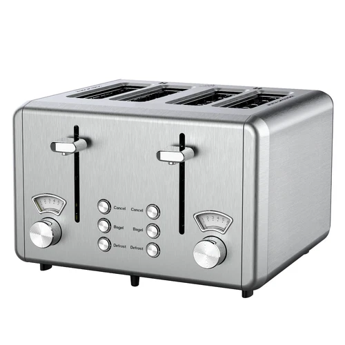 4 Slice Toaster - Stainless Steel Bagel Toaster w Dual Control Panels, Wide Slot