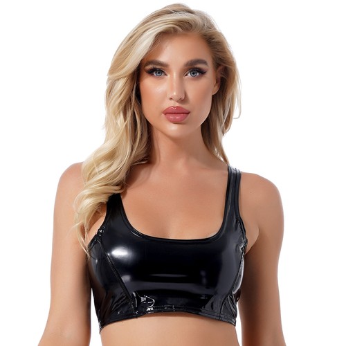 Para mujer Prenda para el torso recortada de látex Lencería ajustada Camisetas sin mangas Sujetador Rave Prendas para club nocturno - Imagen 7 de 26