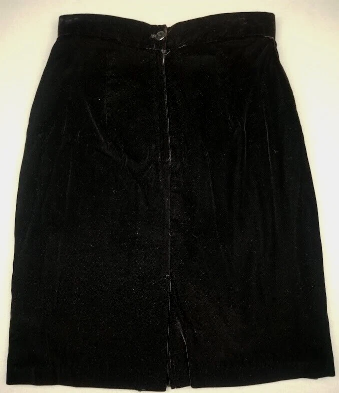 Falda Terciopelo Laura Winston 6 Negro Lápiz Terciopelo Recto Cintura Alta Años 80 90 De Colección Foto 2 de 4