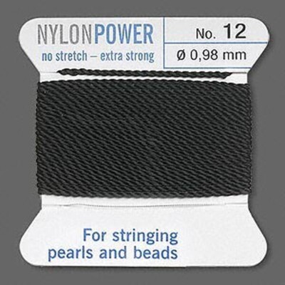 Griffin NylonPower Bead Cord w/Attached Needle for  Size 12   2 meters   Black
