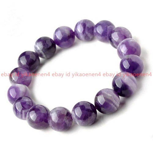 Pretty 6/8/10/12/14mm Dream Amethyst Gemstone Round Beads Stretch Bracelet 7.5'' - Picture 9 of 17