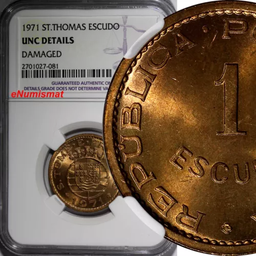 Saint Thomas & Prince Island 1971 1 Escudo NGC UNC DETAILS KM# 18 (081)