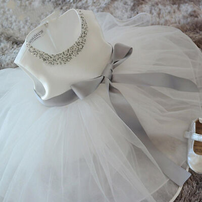 Weiß Prinzessin Taufe Baby Mädchen Kleid Brautjungfer Hochzeit Party Kinder Kleidung