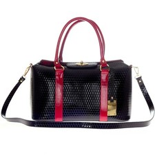 Aura Italian Made Genuine Black Embossed Leather Large Tote Handbag