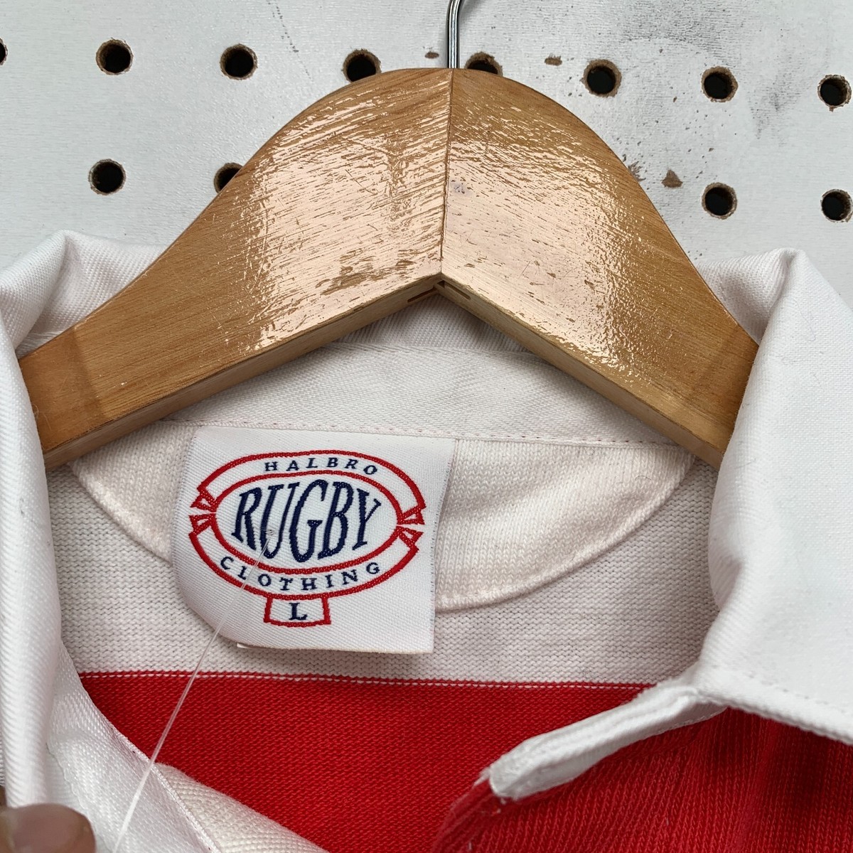 New Halbro Rugby Polo Shirt Youth Large Red White Striped Long