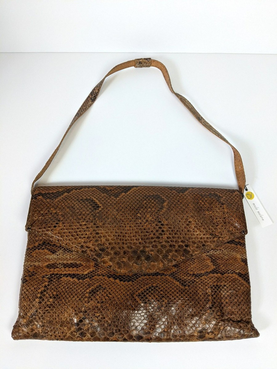 Vintage 50s 60s LARGE Snakeskin Python PURSE HANDBAG BAG Messenger