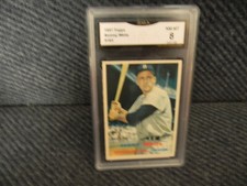 1957 TOPPS #163 SAMMY WHITE CARD GRADED 8 BY GMA , RED SOX