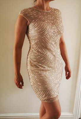 1920s Rose gold with silver beads cocktail dress size 10/12 By Lace & Beads  | eBay