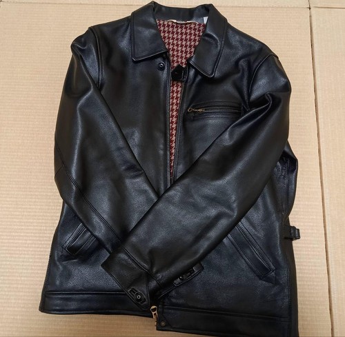 Ben Davis Black Leather Jacket Houndstooth Lining Size M Men’s Used - Picture 4 of 5