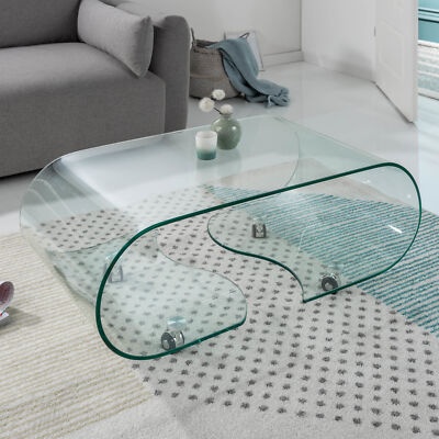Extravaganter Glas Couchtisch FANTOME 90cm transparent Wohnzimmertisch Glastisch