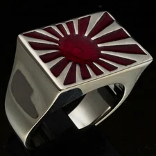 MENS STERLING SILVER JAPANESE WAR FLAG RING INDOCHINA RISING SUN RED SIZE 10