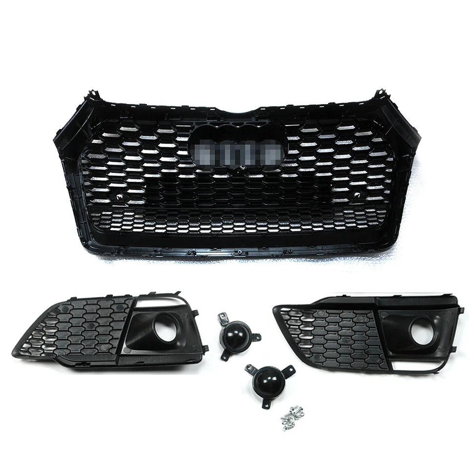 Parrilla delantera de malla de nido de abeja + rejillas antiniebla para Audi Q5 SQ5 2018 2019 RSQ5 Foto 4 de 4