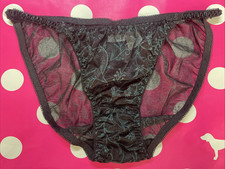 Vintage Gillian O Malley Sheer Lace String Bikini Panties Black Floral L 7