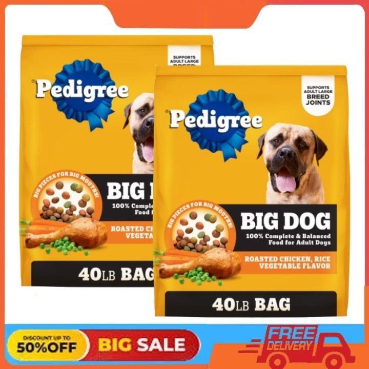 2 Packs Pedigree Large Breed Dry Dog Food, Roasted Chicken, 40 lb. Bag