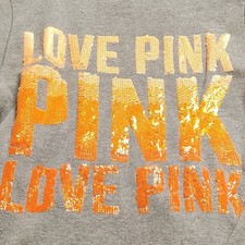 PINK Victoria's Secret Full Zip Hoodie Gray Sequin Dog Logo Women M