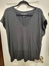Women  s Black Solid Basic V-Neck Short Sleeve Pullover T-Shirt Size L