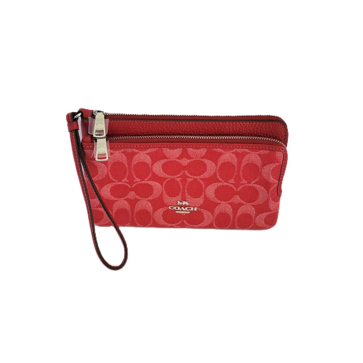 Coach CDN22 Double Zip Wallet Denim Signature Canvas Wristlet True 