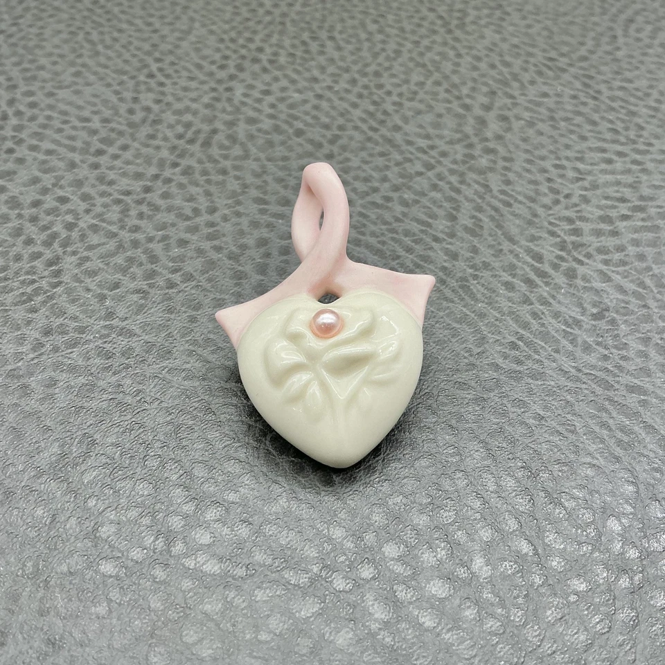 Broche prendedor Lenox concientización sobre el cáncer de mama cinta rosa corazón porcelana 1,5" Foto 3 de 4