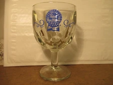 Pabst Blue Ribbon Beer Glass Goblet Vintage Thumbprint Dimpled Barware Bar