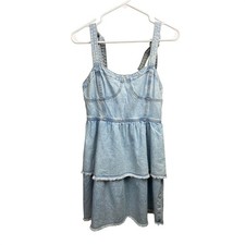 NWT American Eagle Denim Corset Mini Dress Tiered Light Wash S