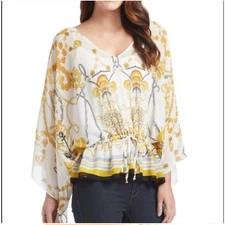 CAbi Womens Sail Away Sea Shell Anchor Tunic Top, Size Large, Sheer