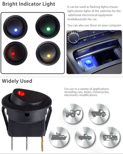 40PCS ROCKER SWITCH Toggle 12V Led Light Car Auto Boat Round ON/OFF SPST 20 AMP - Bild 4 von 15