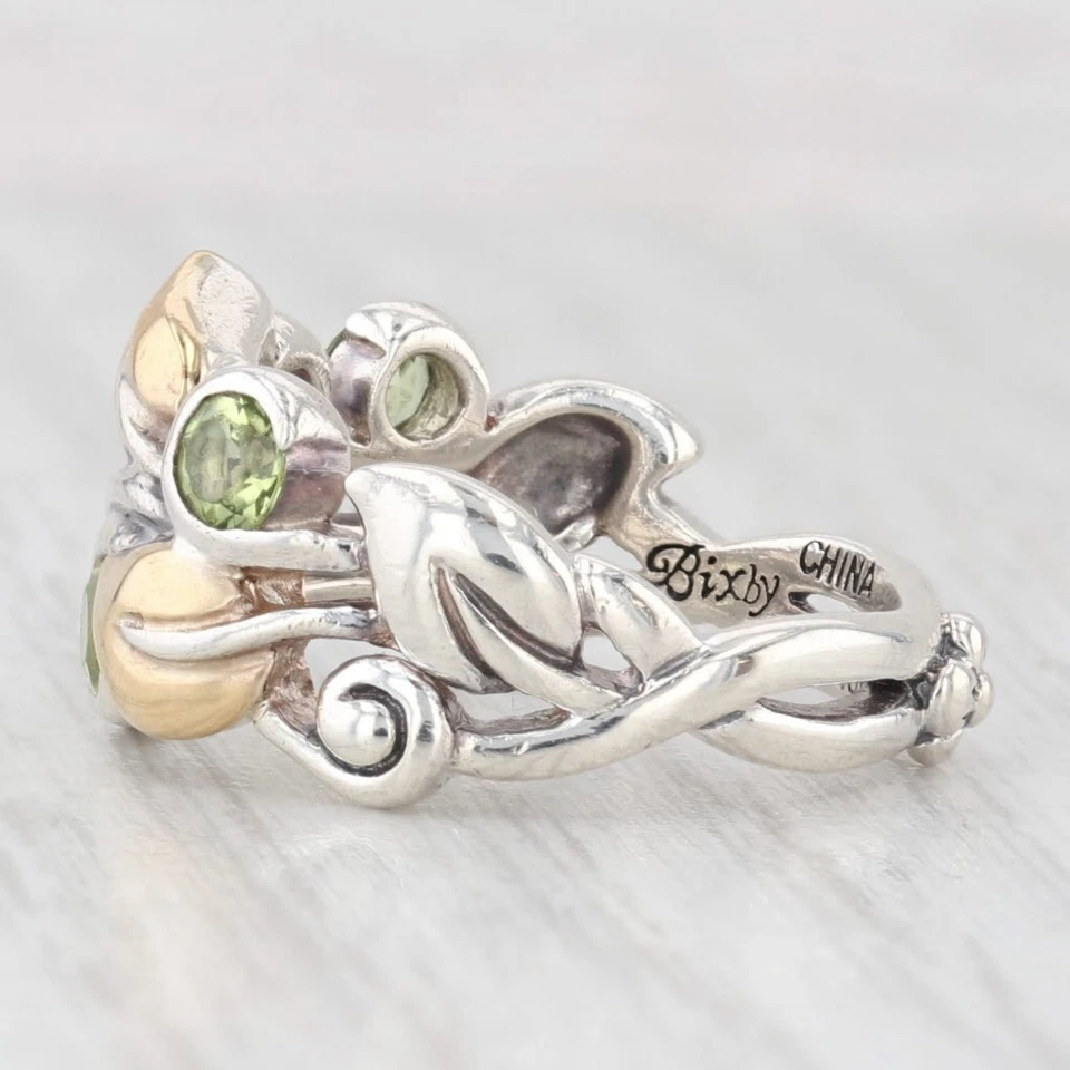 Bixby 0.60ctw Peridot Flower Ring Sterling Silver 18k Gold Size 6 Statement - Image 3 of 4