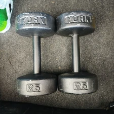 YORK VINTAGE Roundhead Pair Of 25 LB DUMBBELLS 1st Generation PRE USA
