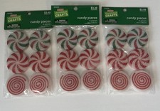 PEPPERMINT CANDY CHRISTMAS Pieces. 3 Packs 18 Pieces Total Glitter Decor NEW
