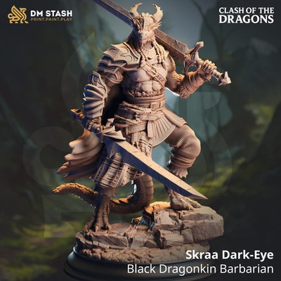 Black Dragonkin Barbarian miniature - DnD miniatures - Role Playing Game - Tabl