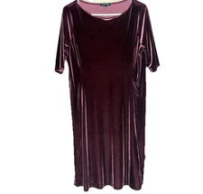 Land's End Women's Boat Neck A-line Purple Velvet Dress Pullover Sz Large-P