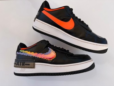 Nike Air Force 1 Shadow SE CV8480-001 Pixel Swoosh Off Noir Black Orange Leather